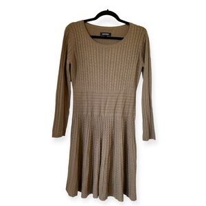 NWT Ellen Tracy Winter Knit Fit &‎ Flare Sweater Dress Sz Small S Brown Taupe